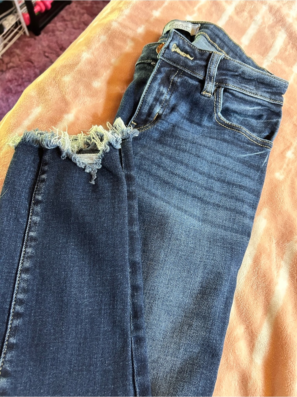KanCan Dark Blue Frayed Hem Ankle Jeans